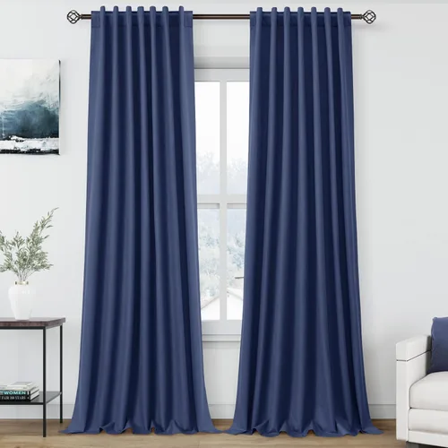 Miniatura 21 de Cortinas de lino 100% opacas para dormitorio, 102 pulgadas de largo, con pestaña trasera, bolsillo para barra, paneles acústicos con aislamiento