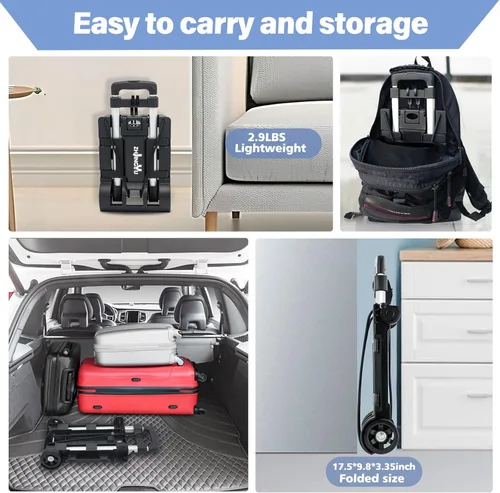 Miniatura 5 de Carretilla de Mano Plegable Trolley de Aluminio, Carrito Pequeño, Carrito de Mano Plegable Carrito Plegable de 2 Ruedas Trolley de Equipaje Carrito