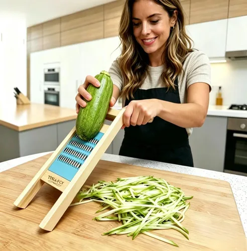 Miniatura 2 de Rallador coreano de zanahoria, rallador de verduras de madera con protector de mano, triturador de acero inoxidable de 0.157 in para repollo