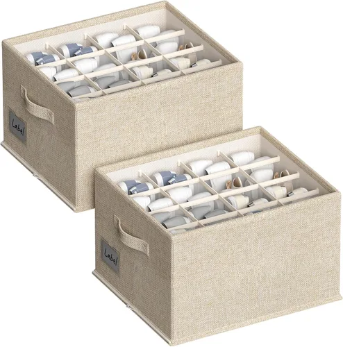 2 paquetes de organizador de zapatos para armario, se ajusta a 16-32 pares, contenedores de almacenamiento de zapatos de tela, cajas grandes de Beige
