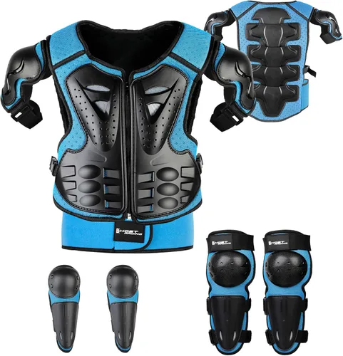 JUSTDOLIFE 5 piezas de equipo de motocross juvenil, chaqueta de protección de armamento de motocicleta, armadura de motocicleta para niños con Azul
