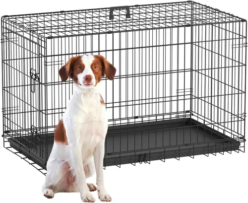 Miniatura 15 de FDW Jaula para perros con doble puerta, jaula plegable de alambre de metal de 36 pulgadas con bandeja extraíble y panel divisor, jaula para mascotas
