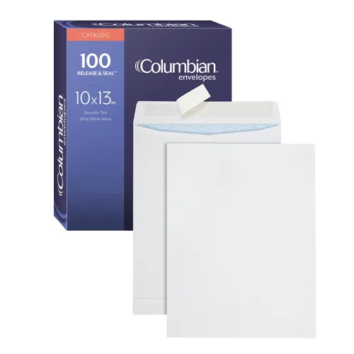 Columbian Sobres de catálogo de 10 x 13, cierre autosellado, tinte de seguridad, tejido blanco de 28 libras, para enviar documentos planos de tamaño