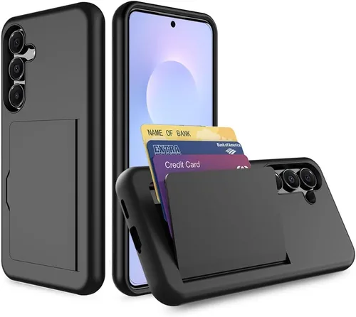 Miniatura 29 de Funda para Samsung Galaxy S25 con tarjetero, ranura para tarjeta de crédito Funda protectora tipo cartera - Negro