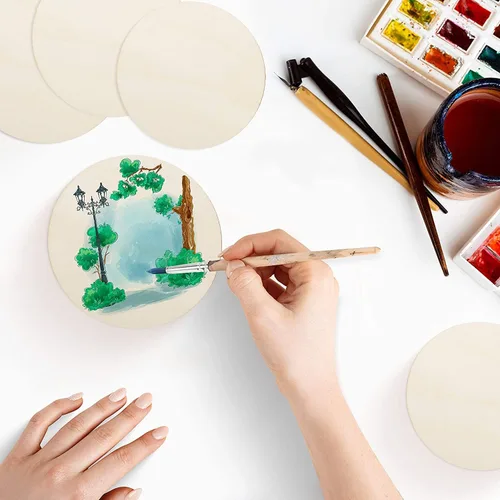 Miniatura 4 de 30 discos de madera redondos sin terminar de 4 pulgadas para manualidades, azulejos de madera recortados, círculos de madera, rebanadas redondas