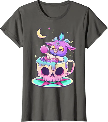Miniatura 60 de Kawaii Pastel Goth Cute espeluznante Pentáculo Baphomet - Camiseta de cabra, Negro