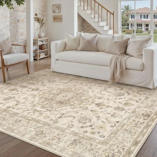 Miniatura 77 de PureCozy - Alfombra de área beige de 8 x 10, lavable, vintage, alfombra para sala de estar, dormitorio, gran alfombra suave retro de pelo bajo
