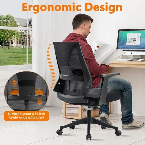 Miniatura 3 de CLATINA Silla de oficina grande y alta de 500 libras, sillas ergonómicas de malla resistente con soporte lumbar ajustable y asiento ancho y cómodo