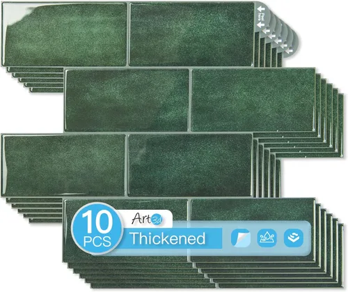 Miniatura 10 de Art3d Peel and Stick Backsplash, 10 unidades de azulejos de metro adhesivos y pegables engrosados, azulejos de cerámica sintética para cocina, baño
