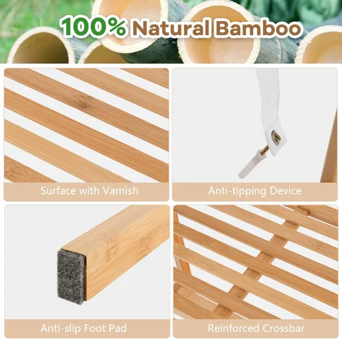 Miniatura 4 de Giantex Estantería de bambú de 4 niveles, estantes de almacenamiento multifuncionales con dispositivo antivuelco, estante de escalera de bambú