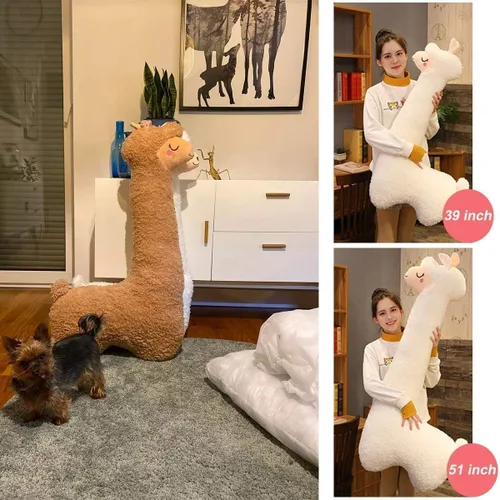 Miniatura 5 de Almohada de felpa de llama, almohada de cuerpo largo de felpa de alpaca de 51 pulgadas, animal de peluche de alpaca, regalo de Navidad y cumpleaños