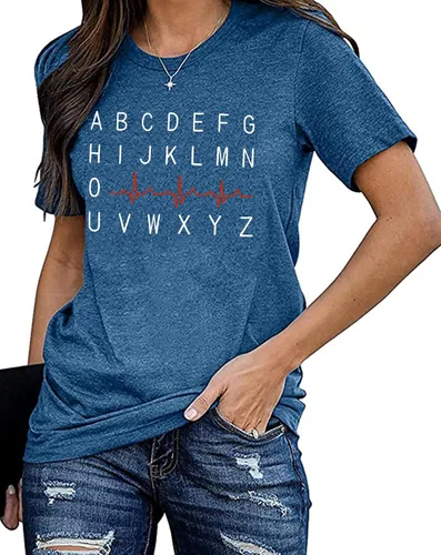 Miniatura 2 de Nurse Shirt Women Nursing Tshirt ABC Alphabet Print Graphic Tee Tops Nursing School Gift T-Shirt Blouse