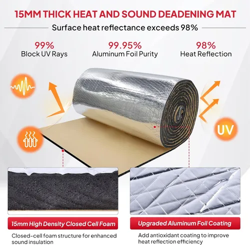 Miniatura 3 de Alfombrilla Insonorizante Resistente al Calor de 5/8 Pulgadas de Grosor, Espuma de Celda Cerrada de 15 mm para Capó de Automóvil, Aislamiento