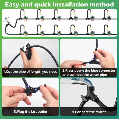 Miniatura 2 de Drip Irrigation System Kit 100 FT with 32 Nozzles, 360° Adjustable Bendable Garden Watering Misting System for Greenhouse, Yard, Lawn, Plant