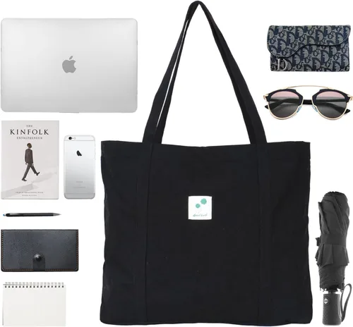 Miniatura 5 de Gophra bolsa de pana para mujeres, niñas, niños, bolsa de hombro con bolsillo interior para trabajo, playa, almuerzo, viajes y compras