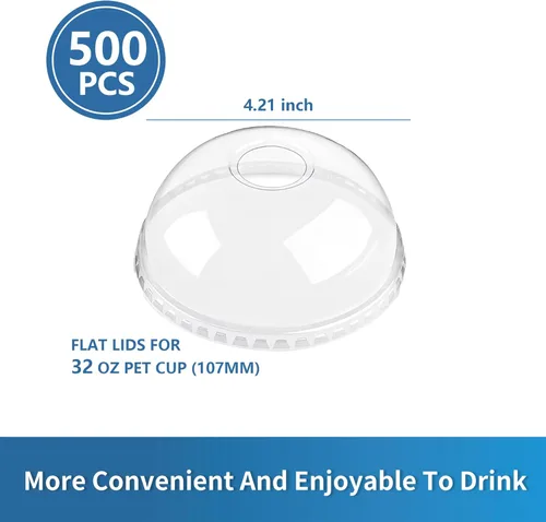 Miniatura 2 de Tapas de plástico PET de 4.213 in, 500 unidades al por mayor, tapas transparentes desechables para tazas de 32 onzas, ideal para bebidas