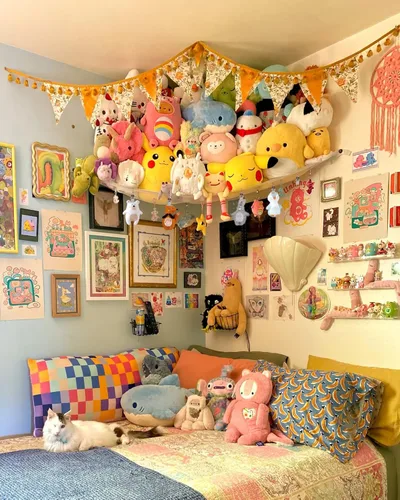 Miniatura 3 de Kangaroo Hamaca de almacenamiento para animales de peluche, organizador de juguetes colgantes en la esquina, almacenamiento de animales de peluche