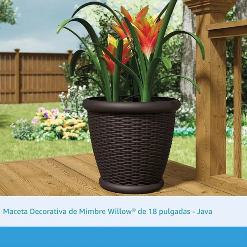 Miniatura 2 de Suncast. Maceta de mimbre con agujeros de drenaje perforables, maceta decorativa para interior/exterior, 18 pulgadas, Java