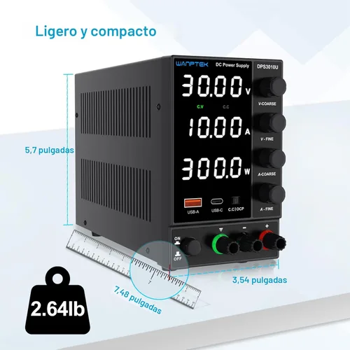 Miniatura 5 de Fuente de alimentación CC variable 0-30V 0-10A, fuentes de alimentación de banco reguladas de conmutación ajustable con codificador grueso y perilla