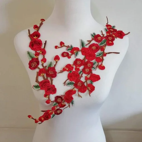 Miniatura 4 de 1 juego/2 piezas de parches de bordado de flores de Quince Sakura para planchar, appliques para decoración DIY (Azul)