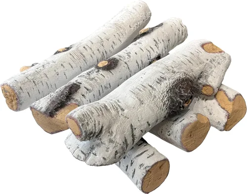 Miniatura 11 de MrGas - Juego de 10 troncos de chimenea falsos de tamaño pequeño con conos de pino, insertos de gas para chimenea de madera de cerámica, troncos