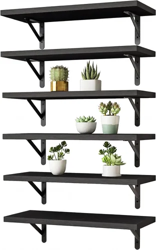 YGEOMER Estantes flotantes de 16.5 pulgadas para pared, estantes de pared de granja para dormitorio, almacenamiento de baño, sala de estar y Negro