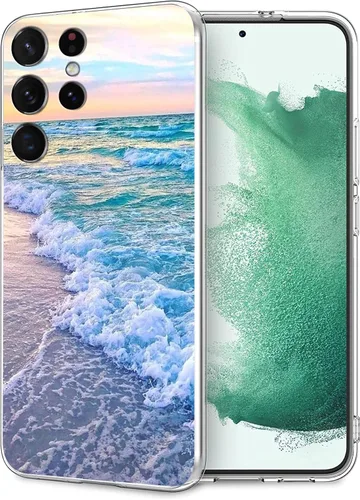 Miniatura 6 de Funda estética para Samsung Galaxy S23 Plus, funda protectora estética Beach Wave Sunset Glow a prueba de golpes para mujeres y niñas