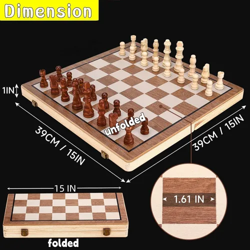 Miniatura 3 de Juegos de tablero de ajedrez, juego de ajedrez magnético de 15 pulgadas para adultos y niños, juego de mesa de damas, tableros de ajedrez plegables