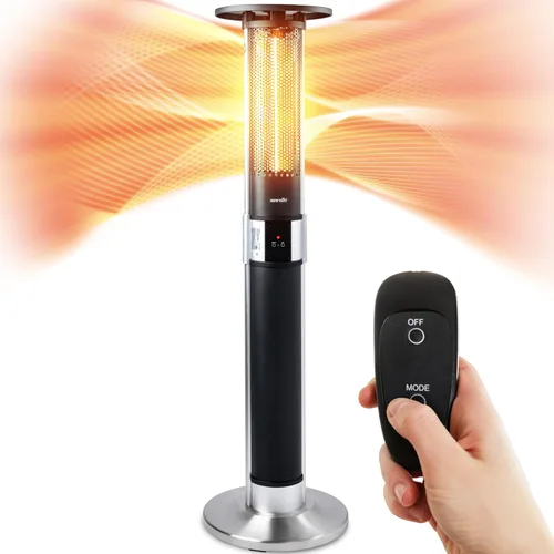 SereneLife Calentador infrarrojo para patio, eléctrico de 1500 W con control remoto, aprobado IP24, marco de aleación de aluminio anodizado,