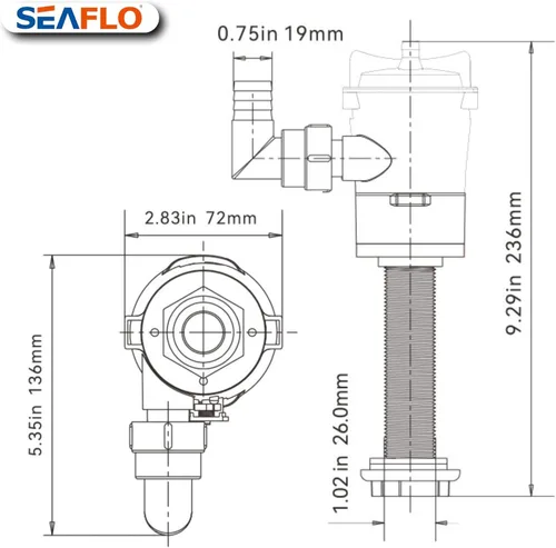 Miniatura 11 de SEAFLO Bomba aireadora Baitwell/Livewell Serie 04 de 800 GPH con entrada recta, 12 V CC, motor de cartucho reemplazable para agua salada/dulce