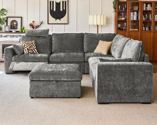 Miniatura 15 de Sofá reclinable eléctrico de 102.8 pulgadas con reposacabezas, sofá reclinable modular Cloud de gran tamaño con mesa, cajón de almacenamiento, Blanco