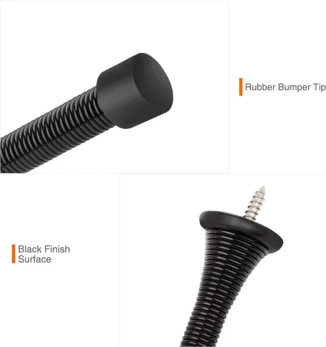 Miniatura 4 de Paquete de 10 topes de puerta de resorte negros - Tapón de puerta flexible y resistente con rosca, tapón de puerta de pared con puntas de Níquel