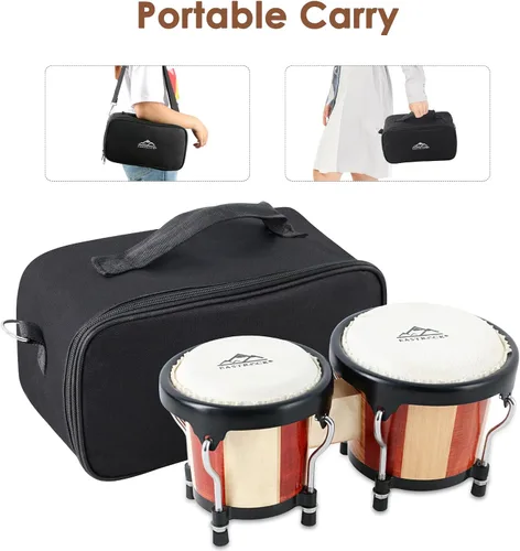 Miniatura 7 de EastRock Bongo - Juego de tambor de 4 y 5 pulgadas para adultos, principiantes, profesionales, instrumentos de percusión de madera y metal con llave