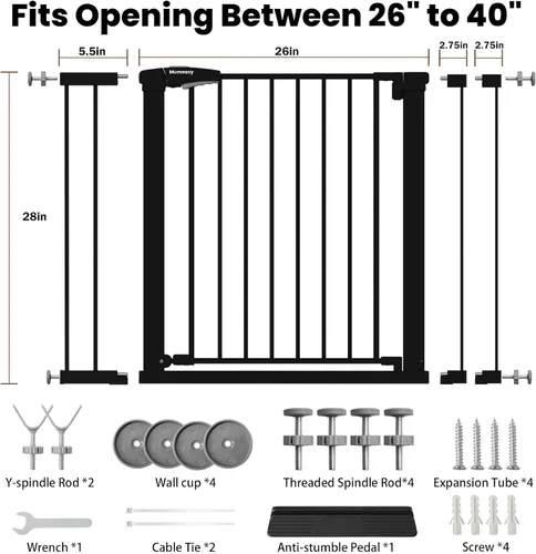 Miniatura 2 de Puerta de bebé para escaleras, puerta de perro de cierre automático de 26 a 40 pulgadas para puertas, puerta infantil montada a presión con puerta