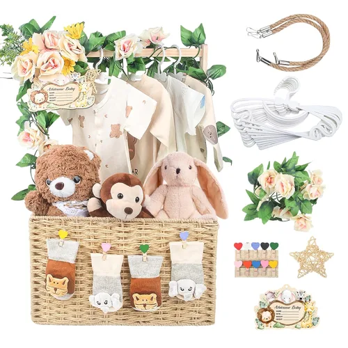 Miniatura 8 de Wisreach Cajón de madera para baby shower de armario, caja de almacenamiento para bebés con asa, cesta de almacenamiento plegable tejida a mano