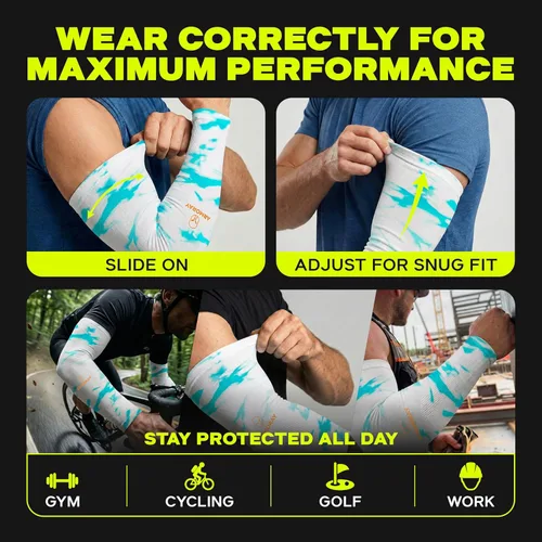 Miniatura 7 de ARMORAY Mangas de brazo para hombres y mujeres, protección solar UV, cubierta de tatuajes, manga deportiva para golf, correr, fútbol Colección Tie
