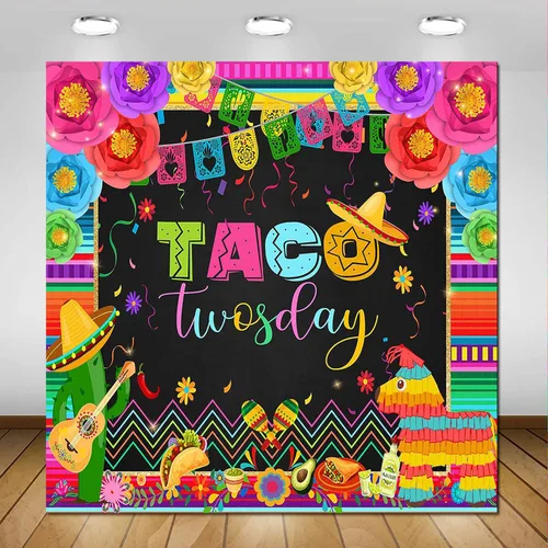 Miniatura 8 de Avezano Telón de fondo de cumpleaños de dos días de Taco para fiesta mexicana, decoración de fiesta de segundo cumpleaños, fondo de fotografía