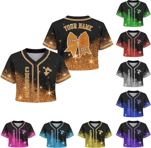 Miniatura 7 de Camiseta de béisbol de uniforme de animadora personalizada, camiseta de animadora para niñas, mujeres, jóvenes, niños, camiseta con purpurina