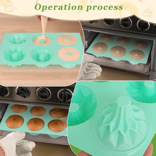 Miniatura 3 de Zorazio Molde de silicona para tartas de tubo estriado, 3 piezas, mezcla antiadherente, mini molde para hornear para cupcakes, pan de maíz, brownie