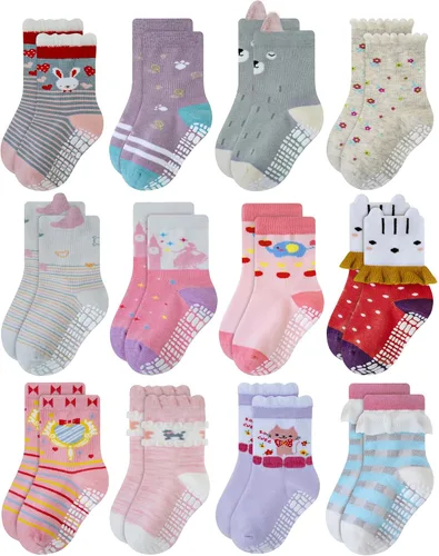 Miniatura 10 de RATIVE Calcetines de algodón antideslizantes antideslizantes con puños para bebés, niños y niñas