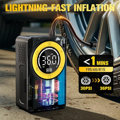 Miniatura 2 de CARSUN Inflador de neumáticos, compresor de aire portátil, bomba de aire de 150 PSI para neumáticos de automóvil con medidor de presión digital, luz