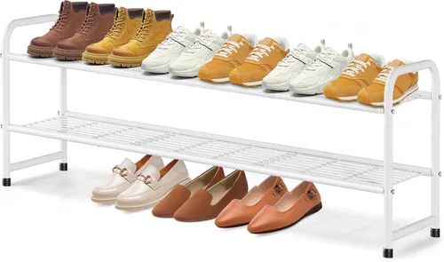 Miniatura 11 de KEETDY Organizador de zapatos largo de 2 niveles para armario, zapatero de metal para entrada, amplio estante apilable para zapatos con rejilla