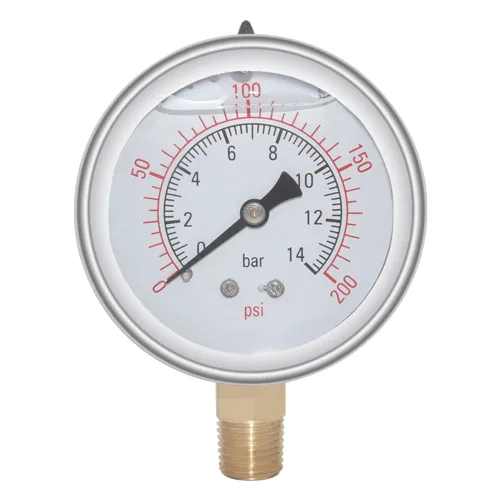 Joywayus Medidor de Presión 0-200 PSI, Latón 1/4" NPT Rosca Macho Montaje Inferior, Llenado de Glicerina, Caja de Acero Inoxidable, Múltiples