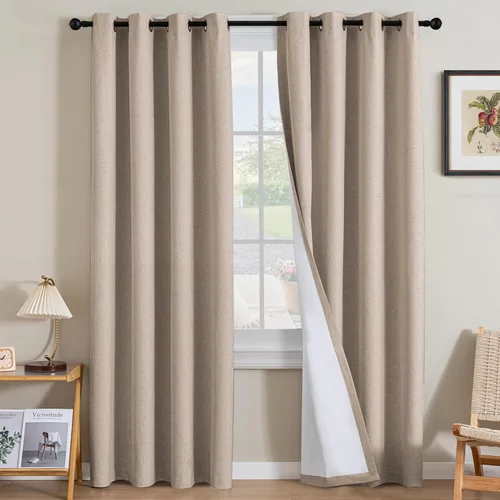 Miniatura 89 de H.VERSAILTEX Cortinas opacas de lino de 63 pulgadas de largo, 100% absolutamente opacas, con aislamiento térmico, con textura de lino, con ojales
