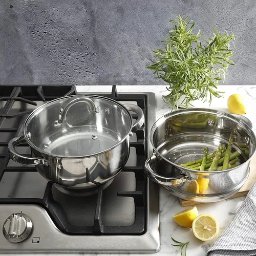 Miniatura 5 de Oster Sangerfield - Horno holandés de acero inoxidable de 3.0 cuartos de galón con cesta de vapor, utensilios de cocina duraderos para cocción lenta