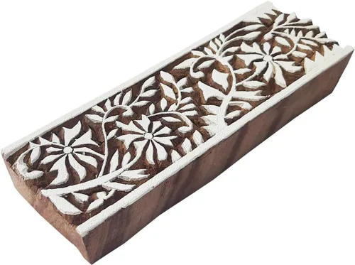 Miniatura 14 de Bloque de impresión intrincado patrón de borde floral grande sello de madera grande