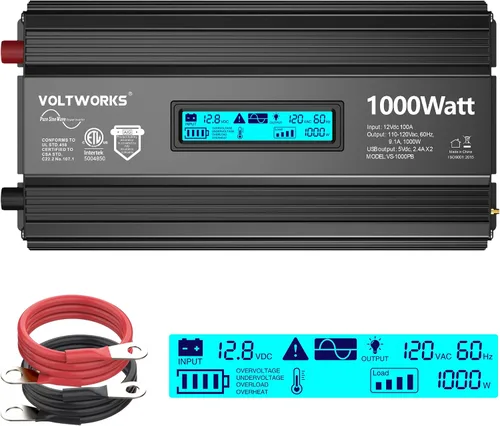Inversor de potencia de onda sinusoidal pura de 1000 vatios ETL UL458 de 12 V CC a 110 V 120 V CA de 1000 W para hogar, caravana, camión, energía