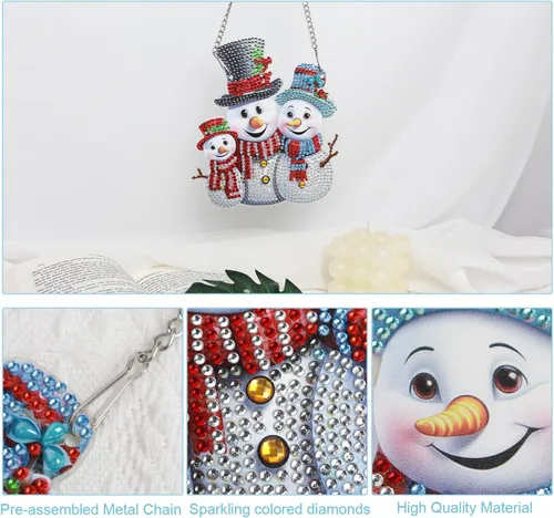 Miniatura 4 de AiYuanzsh Adorno de Pintura de Diamante 5D de Navidad, Kits de Arte de Diamante de Muñeco de Nieve de Navidad Colgante Pendiente con Cadena