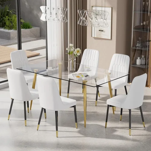 Miniatura 13 de Juego de mesa de comedor moderno de 51 pulgadas para 4, juego de sillas de mesa de cocina de vidrio para 4, mesa de cocina rectangular con 4 sillas