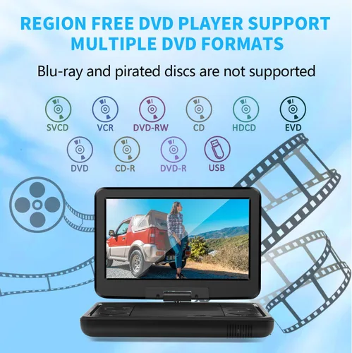 Miniatura 5 de Combo de reproductor de TV/DVD portátil de 12.5 pulgadas con pantalla giratoria HD de 10.1 pulgadas, sintonizador digital/HDMI/USB/AV, batería